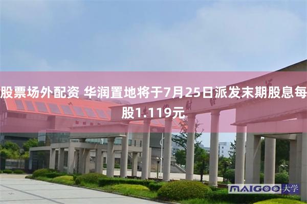 股票场外配资 华润置地将于7月25日派发末期股息每股1.119元
