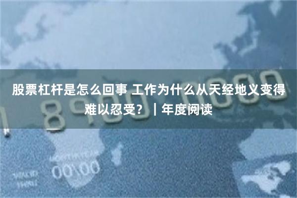 股票杠杆是怎么回事 工作为什么从天经地义变得难以忍受？｜年度阅读